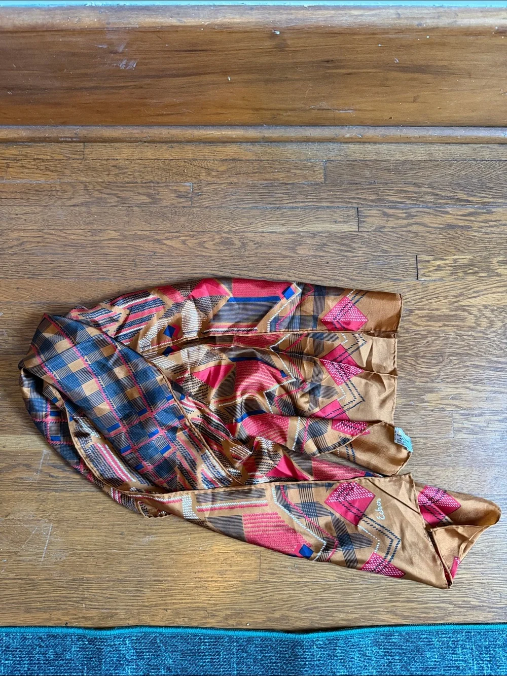 Echo Design Brown & Red Geometric Silk Scarf